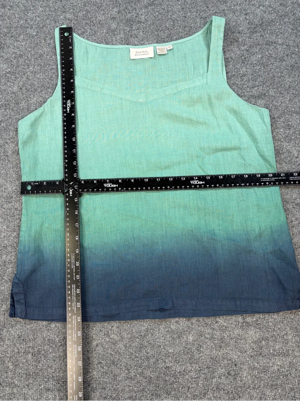 Dana Buchman 100% Linen Twinset Ombre Blue Green Coastal Grandma Cardigan Sz 12